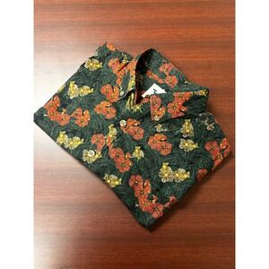 Yiume Floral Hibiscus Hawaiian Mens‎ Large S/S Button Up Cotton Summer Fun